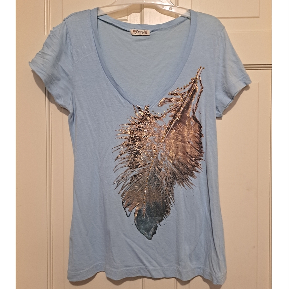 Crafty feather short sleeve tee size M blue top